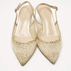 Pre Owned Gianvito Rossi Gold Mesh Regina Crystals Slingback Pumps Size 37