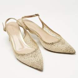 Pre Owned Gianvito Rossi Gold Mesh Regina Crystals Slingback Pumps Size 37