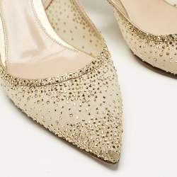 Pre Owned Gianvito Rossi Gold Mesh Regina Crystals Slingback Pumps Size 37