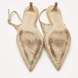 Pre Owned Gianvito Rossi Gold Mesh Regina Crystals Slingback Pumps Size 37