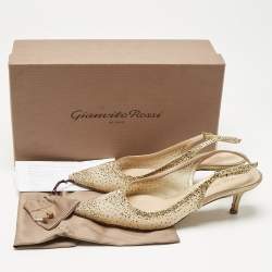 Pre Owned Gianvito Rossi Gold Mesh Regina Crystals Slingback Pumps Size 37
