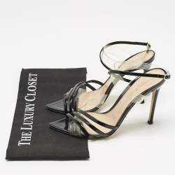 Pre Owned Gianvito Rossi Black/Transparent PVC and  Patent Leather Kim Ankle Strap Sandals Size 38
