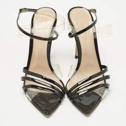Pre Owned Gianvito Rossi Black/Transparent PVC and  Patent Leather Kim Ankle Strap Sandals Size 38