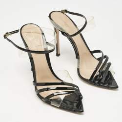 Pre Owned Gianvito Rossi Black/Transparent PVC and  Patent Leather Kim Ankle Strap Sandals Size 38