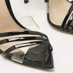 Pre Owned Gianvito Rossi Black/Transparent PVC and  Patent Leather Kim Ankle Strap Sandals Size 38