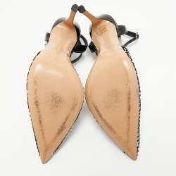 Pre Owned  Gianvito Rossi Black Mesh and PVC Crystal Embellished Pointed Toe  Ankle Strap Pumps Size 39