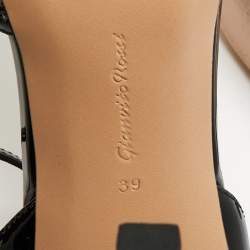 Pre Owned  Gianvito Rossi Black Mesh and PVC Crystal Embellished Pointed Toe  Ankle Strap Pumps Size 39