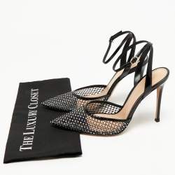 Pre Owned  Gianvito Rossi Black Mesh and PVC Crystal Embellished Pointed Toe  Ankle Strap Pumps Size 39
