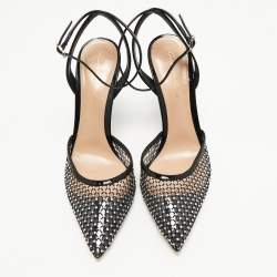 Pre Owned  Gianvito Rossi Black Mesh and PVC Crystal Embellished Pointed Toe  Ankle Strap Pumps Size 39