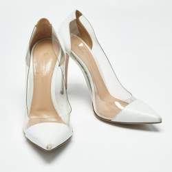 Pre Owned Gianvito Rossi White/Transparent  Leather and PVC Plexi Pumps Size 39