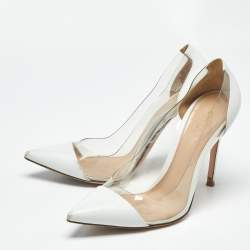 Pre Owned Gianvito Rossi White/Transparent  Leather and PVC Plexi Pumps Size 39