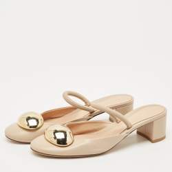 Pre Owned Gianvito Rossi Beige Leather Sphera Block Heel Pumps Size 40