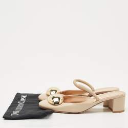 Pre Owned Gianvito Rossi Beige Leather Sphera Block Heel Pumps Size 40