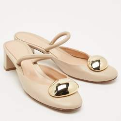 Pre Owned Gianvito Rossi Beige Leather Sphera Block Heel Pumps Size 40