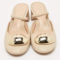 Pre Owned Gianvito Rossi Beige Leather Sphera Block Heel Pumps Size 40