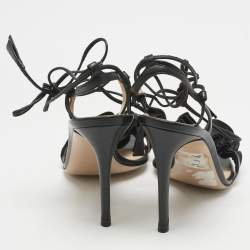 Pre Owned Gianvito Rossi Black Leather Ruffle Detail Ankle Wrap Sandals Size 36.5