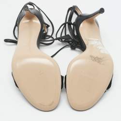 Pre Owned Gianvito Rossi Black Leather Ruffle Detail Ankle Wrap Sandals Size 36.5