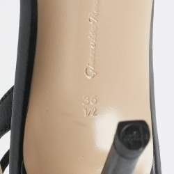 Pre Owned Gianvito Rossi Black Leather Ruffle Detail Ankle Wrap Sandals Size 36.5