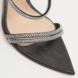 Pre Owned Gianvito Rossi Black Leather Crystal Embellished Cannes Slide Sandals Size 41