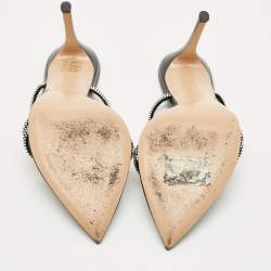 Pre Owned Gianvito Rossi Black Leather Crystal Embellished Cannes Slide Sandals Size 41