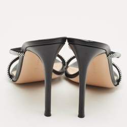 Pre Owned Gianvito Rossi Black Leather Crystal Embellished Cannes Slide Sandals Size 41