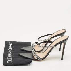 Pre Owned Gianvito Rossi Black Leather Crystal Embellished Cannes Slide Sandals Size 41
