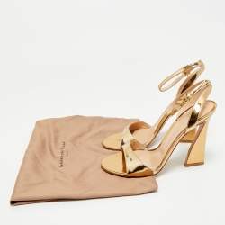 Pre Owned Gianvito Rossi Gold Leather Slingback Heeled Sandals Size 39