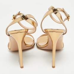 Pre Owned Gianvito Rossi Gold Leather Slingback Heeled Sandals Size 39