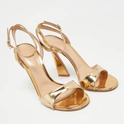 Pre Owned Gianvito Rossi Gold Leather Slingback Heeled Sandals Size 39