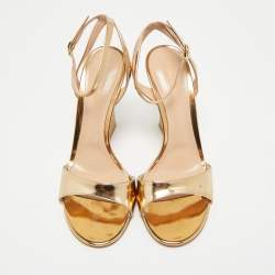 Pre Owned Gianvito Rossi Gold Leather Slingback Heeled Sandals Size 39