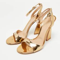 Pre Owned Gianvito Rossi Gold Leather Slingback Heeled Sandals Size 39