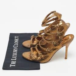 Pre Owned Gianvito Rossi Gold Snakeskin Strappy Sandals Size 39.5
