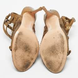 Pre Owned Gianvito Rossi Gold Snakeskin Strappy Sandals Size 39.5