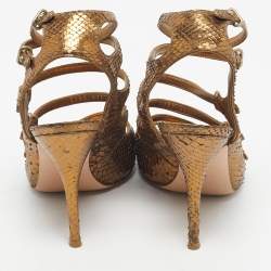 Pre Owned Gianvito Rossi Gold Snakeskin Strappy Sandals Size 39.5