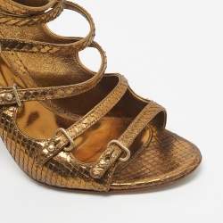 Pre Owned Gianvito Rossi Gold Snakeskin Strappy Sandals Size 39.5