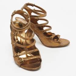 Pre Owned Gianvito Rossi Gold Snakeskin Strappy Sandals Size 39.5