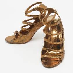 Pre Owned Gianvito Rossi Gold Snakeskin Strappy Sandals Size 39.5