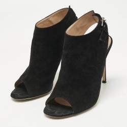 Pre Owned Gianvito Rossi Black Suede Open Toe Slingback Sandals Size 39.5