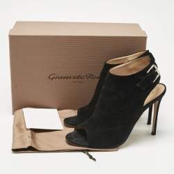 Pre Owned Gianvito Rossi Black Suede Open Toe Slingback Sandals Size 39.5