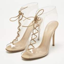 Pre Owned Gianvito Rossi Beige PVC And Leather Helmut Lace Up Boots Size 39