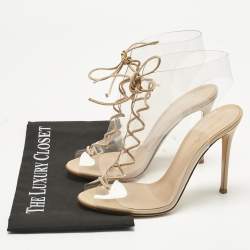 Pre Owned Gianvito Rossi Beige PVC And Leather Helmut Lace Up Boots Size 39