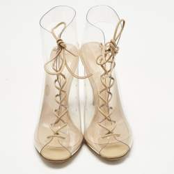 Pre Owned Gianvito Rossi Beige PVC And Leather Helmut Lace Up Boots Size 39