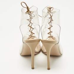 Pre Owned Gianvito Rossi Beige PVC And Leather Helmut Lace Up Boots Size 39