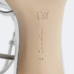 Pre Owned Gianvito Rossi Silver Leather Pointed Toe Ankle Strap Pumps Size 41