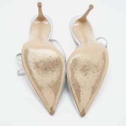 Pre Owned Gianvito Rossi Silver Leather Pointed Toe Ankle Strap Pumps Size 41