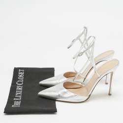 Pre Owned Gianvito Rossi Silver Leather Pointed Toe Ankle Strap Pumps Size 41