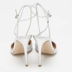 Pre Owned Gianvito Rossi Silver Leather Pointed Toe Ankle Strap Pumps Size 41