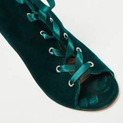 Pre Owned Gianvito Rossi Green Velvet Miral Open Toe Ankle Boots Size 41