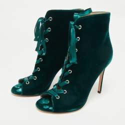 Pre Owned Gianvito Rossi Green Velvet Miral Open Toe Ankle Boots Size 41