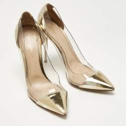 Pre Owned Gianvito Rossi Gold/Transparent Patent Leather and PVC Plexi Pumps Size 41